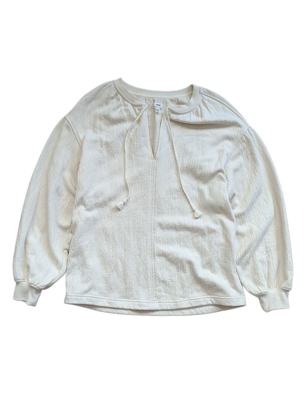 Aerie Womens Ivory Cream Tasseled Terry Cloth Textured Pullover Sweater Size XS